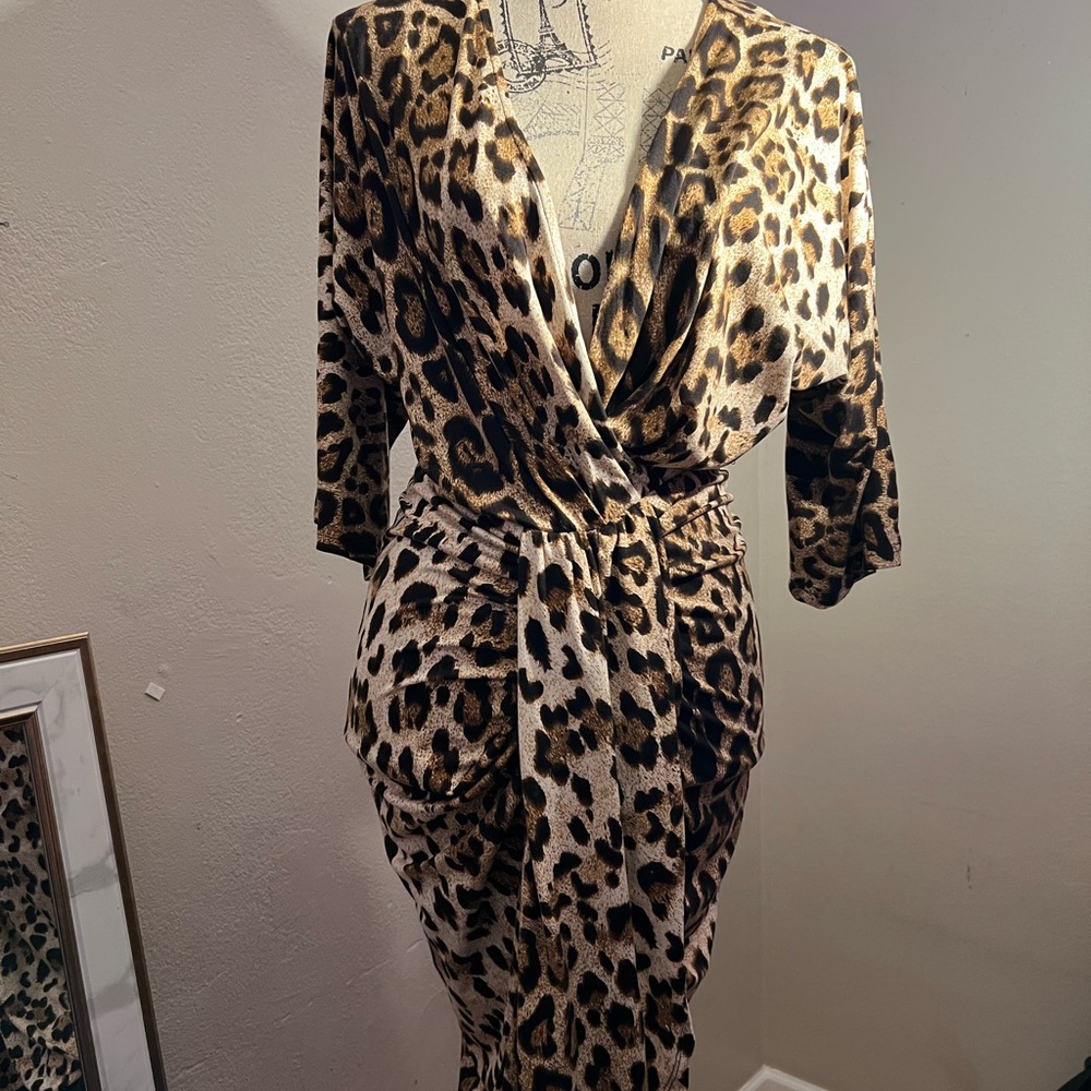 Brown and Black Leopard Print Wrap Robe